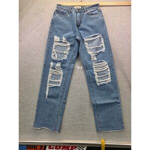 Skinny Fries Denim Distressed Boyfriend Jeans Light Wash Ripped Straight Leg 7